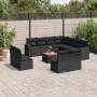 Set de sofás de jardín 12 piezas cojines ratán sintético negro