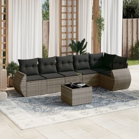 Set de sofás de jardín 7 piezas con cojines ratán PE gris by , Garden sets - Ref: Foro24-3253737, Price: 454,40 €, Discount: %