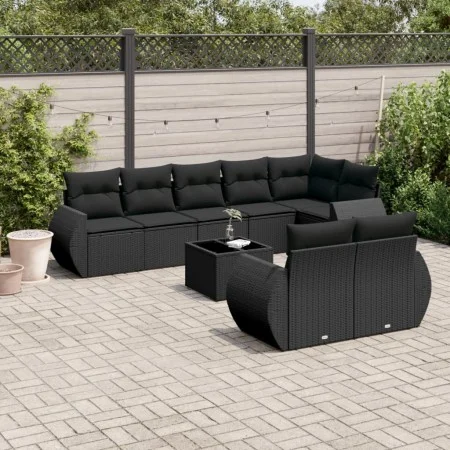 8-teiliges Gartensofa-Set und Kissen aus schwarzem Kunststoff-Rattan. von , Gartensets - Ref: Foro24-3253962, Preis: 602,00 €...