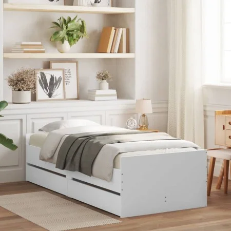 White bed frame with drawers 90x190 cm by , Beds and slatted bases - Ref: Foro24-3207350, Price: 169,68 €, Discount: %