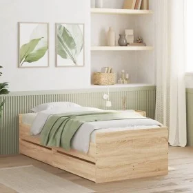Sonoma oak bed frame with drawers 90x190 cm by , Beds and slatted bases - Ref: Foro24-3207352, Price: 169,68 €, Discount: %
