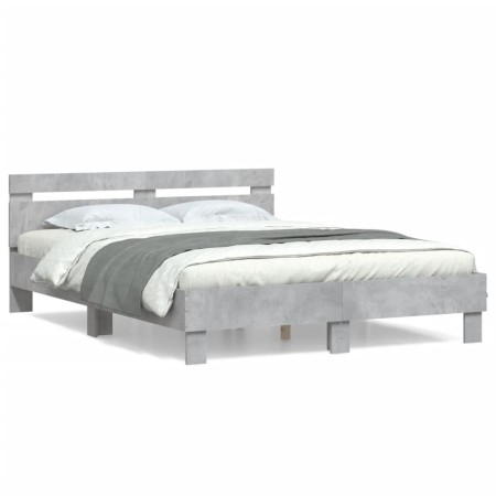 Cama con cabecero madera de ingeniería gris hormigón 150x200 cm de , Camas y somieres - Ref: Foro24-3207416, Precio: 122,57 €...