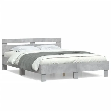Concrete gray engineered wood bed with headboard 150x200 cm by , Beds and slatted bases - Ref: Foro24-3207416, Price: 121,02 ...