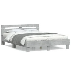 Concrete gray engineered wood bed with headboard 140x200 cm by , Beds and slatted bases - Ref: Foro24-3207423, Price: 140,90 ...
