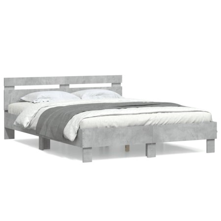 Concrete gray engineered wood bed with headboard 140x200 cm by , Beds and slatted bases - Ref: Foro24-3207423, Price: 141,87 ...