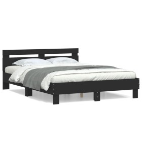 Bed frame with black engineered wood headboard 140x200 cm by , Beds and slatted bases - Ref: Foro24-3207421, Price: 171,64 €,...