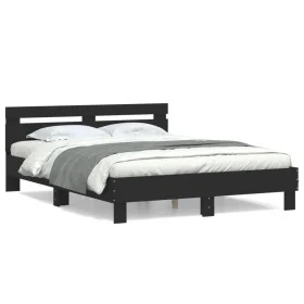 Bed frame with black engineered wood headboard 140x200 cm by , Beds and slatted bases - Ref: Foro24-3207421, Price: 173,32 €,...