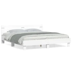 White engineered wood bed frame with headboard 180x200cm by , Beds and slatted bases - Ref: Foro24-3207399, Price: 144,47 €, ...