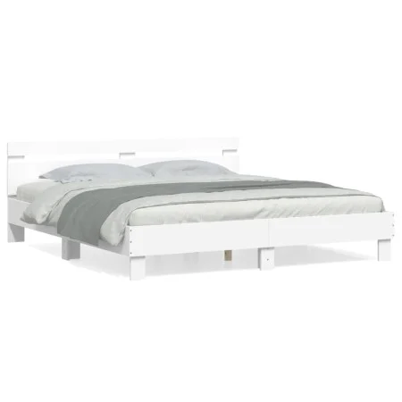 White engineered wood bed frame with headboard 180x200cm by , Beds and slatted bases - Ref: Foro24-3207399, Price: 144,47 €, ...