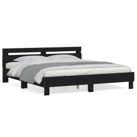 Bed frame with black engineered wood headboard 180x200 cm by , Beds and slatted bases - Ref: Foro24-3207400, Price: 185,93 €,...