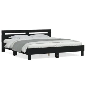 Bed frame with black engineered wood headboard 180x200 cm by , Beds and slatted bases - Ref: Foro24-3207400, Price: 183,09 €,...