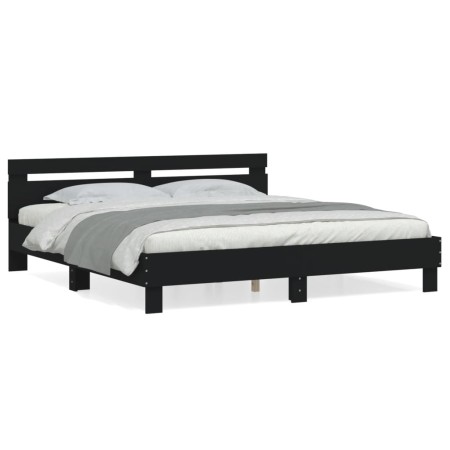 Bed frame with black engineered wood headboard 180x200 cm by , Beds and slatted bases - Ref: Foro24-3207400, Price: 185,93 €,...