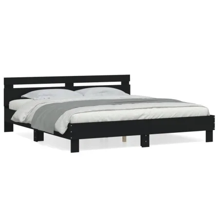 Bed frame with black engineered wood headboard 180x200 cm by , Beds and slatted bases - Ref: Foro24-3207400, Price: 183,09 €,...