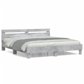 Concrete gray engineered wood bed with headboard 180x200 cm by , Beds and slatted bases - Ref: Foro24-3207402, Price: 158,36 ...
