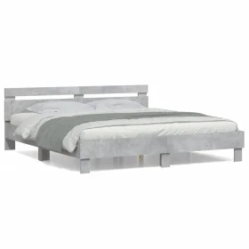 Concrete gray engineered wood bed with headboard 180x200 cm by , Beds and slatted bases - Ref: Foro24-3207402, Price: 155,84 ...