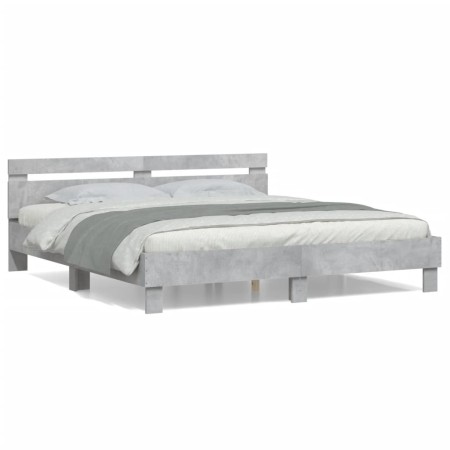 Concrete gray engineered wood bed with headboard 180x200 cm by , Beds and slatted bases - Ref: Foro24-3207402, Price: 158,36 ...