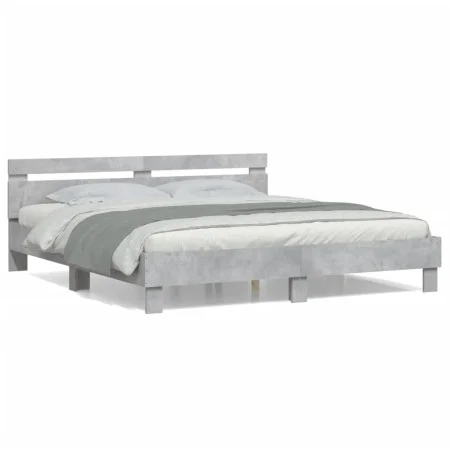 Concrete gray engineered wood bed with headboard 180x200 cm by , Beds and slatted bases - Ref: Foro24-3207402, Price: 155,84 ...