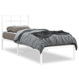 Estructura de cama de metal con cabecero blanco 80x200 cm