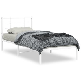 Estructura de cama de metal con cabecero blanco 90x200 cm