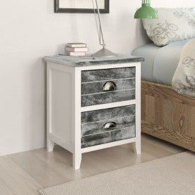 Mesita de noche madera de Paulownia gris y blanca 38x28x45 cm de vidaXL, Mesitas de noche - Ref: Foro24-284047, Precio: 51,39...