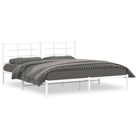 Metal bed frame with white headboard 183x213 cm by , Beds and slatted bases - Ref: Foro24-355615, Price: 88,48 €, Discount: %