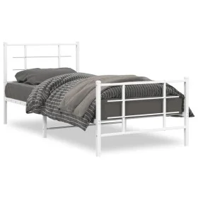 Metal bed frame with headboard and footboard white 90x190 cm by , Beds and slatted bases - Ref: Foro24-355620, Price: 83,44 €...