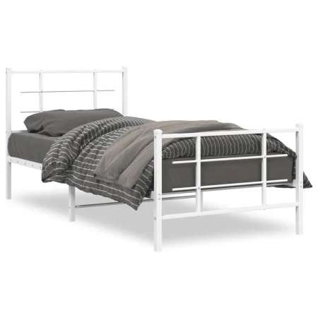 Metal bed frame with headboard and footboard white 90x190 cm by , Beds and slatted bases - Ref: Foro24-355620, Price: 83,44 €...
