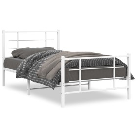 White metal bed frame with headboard and footboard 100x190 cm by , Beds and slatted bases - Ref: Foro24-355622, Price: 61,81 ...