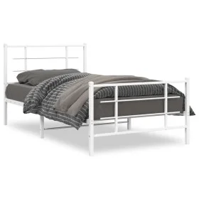 White metal bed frame with headboard and footboard 100x190 cm by , Beds and slatted bases - Ref: Foro24-355622, Price: 61,02 ...