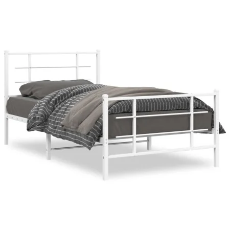 White metal bed frame with headboard and footboard 100x190 cm by , Beds and slatted bases - Ref: Foro24-355622, Price: 61,02 ...