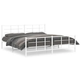 Metal bed frame with headboard and footboard white 193x203 cm by , Beds and slatted bases - Ref: Foro24-355634, Price: 106,36...