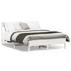 Bed frame with white pine wood headboard 160x200 cm by , Beds and slatted bases - Ref: Foro24-3216207, Price: 198,57 €, Disco...