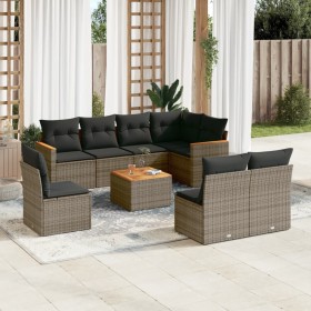 Set de muebles de jardín 9 pzas y cojines ratán sintético gris