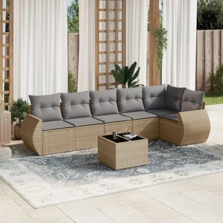 7-teiliges Gartensofa-Set und beige synthetische Rattankissen von , Gartensets - Ref: Foro24-3253736, Preis: 475,41 €, Rabatt: %