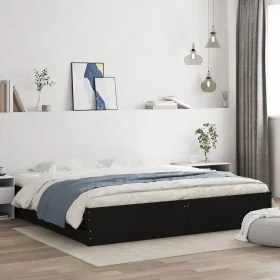 Black engineered wood bed frame with drawers 160x200 cm by , Beds and slatted bases - Ref: Foro24-3207260, Price: 200,50 €, D...