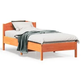 Bed frame with wax brown pine wood headboard 75x190 cm by , Beds and slatted bases - Ref: Foro24-842629, Price: 87,05 €, Disc...