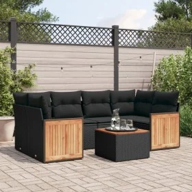 Set de comedor de jardín 7 pzas y cojines ratán sintético negro by , Garden sets - Ref: Foro24-3227476, Price: 446,60 €, Disc...