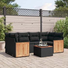 Set de comedor de jardín 7 pzas y cojines ratán sintético negro de , Conjuntos de jardín - Ref: Foro24-3227476, Precio: 438,5...
