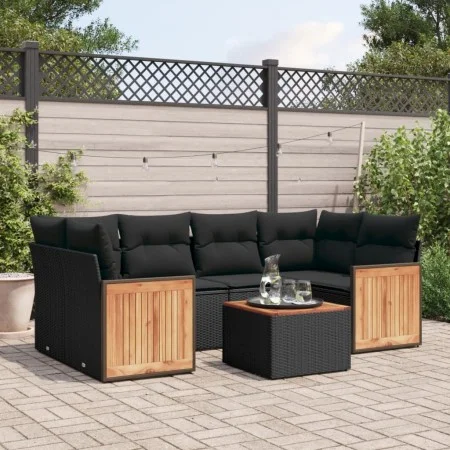 Set de comedor de jardín 7 pzas y cojines ratán sintético negro de , Conjuntos de jardín - Ref: Foro24-3227476, Precio: 447,5...