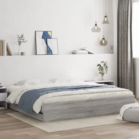Sonoma gray engineered wood bed with drawers 160x200 cm by , Beds and slatted bases - Ref: Foro24-3207264, Price: 168,66 €, D...