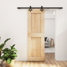 Puerta corredera con herrajes madera maciza de pino 70x210 cm