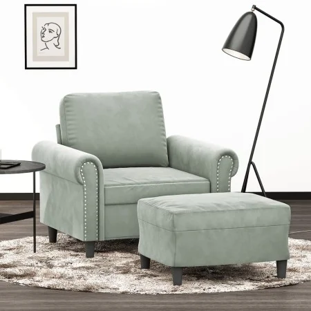 Light gray velvet armchair with stool 60 cm by , Sofas - Ref: Foro24-3201205, Price: 213,17 €, Discount: %