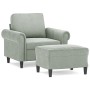 Hellgrauer Samtsessel mit Hocker 60 cm von , Sofas - Ref: Foro24-3201205, Preis: 216,76 €, Rabatt: %