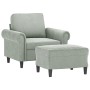 Hellgrauer Samtsessel mit Hocker 60 cm von , Sofas - Ref: Foro24-3201205, Preis: 216,76 €, Rabatt: %