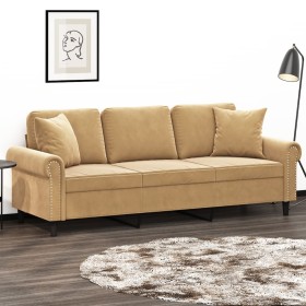 3-Sitzer-Sofa mit braunen Samtkissen 180 cm von , Sofas - Ref: Foro24-3200962, Preis: 342,62 €, Rabatt: %