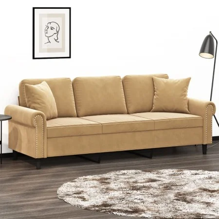 Sofá de 3 plazas con cojines terciopelo marrón 180 cm de , Sofás - Ref: Foro24-3200962, Precio: 336,55 €, Descuento: %