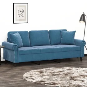 3-Sitzer-Sofa mit blauen Samtkissen 180 cm von , Sofas - Ref: Foro24-3200964, Preis: 320,40 €, Rabatt: %