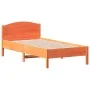 Bed frame with wax brown pine wood headboard 90x190 cm by , Beds and slatted bases - Ref: Foro24-842625, Price: 93,00 €, Disc...