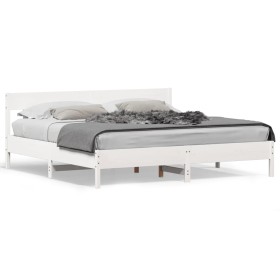 Estructura de cama con cabecero madera de pino blanco 200x200cm de , Camas y somieres - Ref: Foro24-3216201, Precio: 221,42 €...