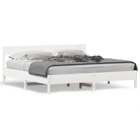 White pine wood bed frame with headboard 200x200cm by , Beds and slatted bases - Ref: Foro24-3216201, Price: 218,63 €, Discou...